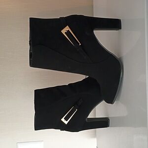 Fashion Women's Block Heel Faux Suede Winter Zip Up Ankle Boots Shoes